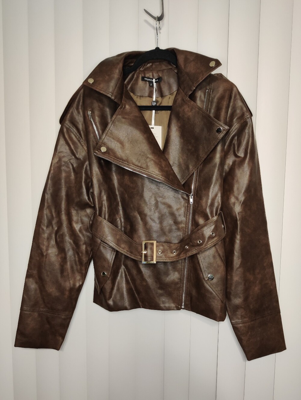 Women’s Chocolate Brown Leather Moto Jacket with Waist Belt